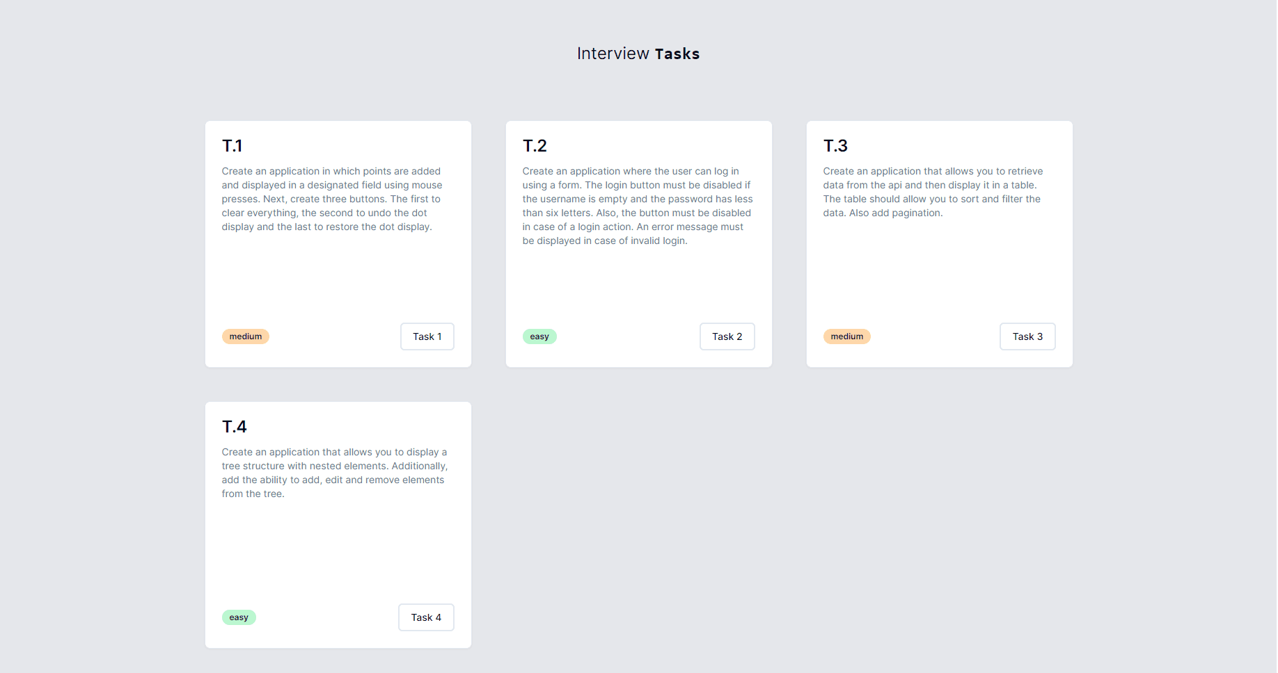 Interview Tasks project